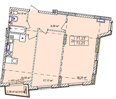 2-кімнатна 72.25 м² в Апарт-комплекс Ітака від 26 700 грн/м², Одеса