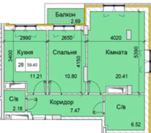 2-комнатная 50.4 м² в ЖК Love от 15 350 грн/м², Одесса