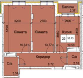 2-комнатная 56.13 м² в ЖК Love от 15 350 грн/м², Одесса