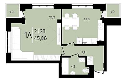 1-кімнатна 45.08 м² в ЖК Тріумф Софіївський від 24 000 грн/м², с. Щасливе