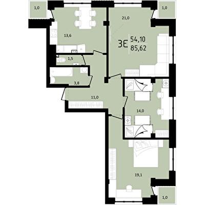 3-комнатная 85.62 м² в ЖК Триумф Софиевский от 23 000 грн/м², с. Счастливое