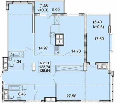 3-кімнатна 129.64 м² в ЖК Акрополь від 32 400 грн/м², Одеса