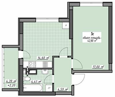 1-комнатная 42.8 м² в ЖК Одесские традиции на Глушко от 28 400 грн/м², Одесса