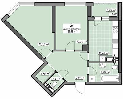 2-кімнатна 55.83 м² в ЖК Одеські традиції на Глушко від 29 800 грн/м², Одеса