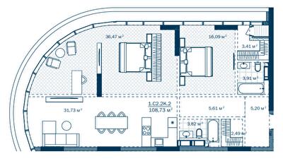 2-комнатная 108.73 м² в ЖК Rusaniv Residence от 37 951 грн/м², Киев