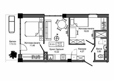 2-кімнатна 50.57 м² в ЖМ ARTVILLE від 23 200 грн/м², смт Авангард