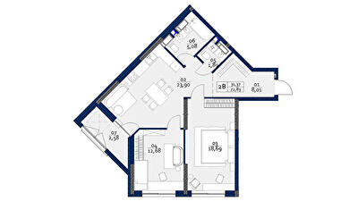2-комнатная 72.83 м² в ЖК POLARIS Home&Plaza от 34 178 грн/м², Киев