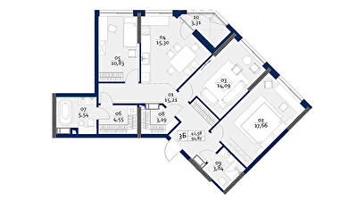 3-кімнатна 91.87 м² в ЖК POLARIS Home&Plaza від 35 100 грн/м², Київ