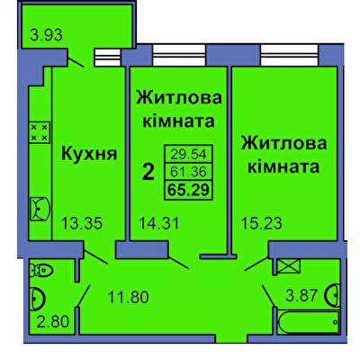 2-кімнатна 65.29 м² в ЖК City Park від 24 000 грн/м², Полтава