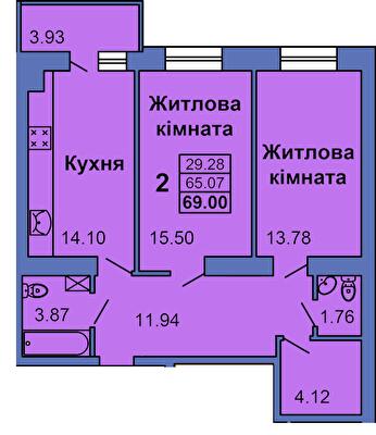 2-кімнатна 69 м² в ЖК City Park від 24 000 грн/м², Полтава