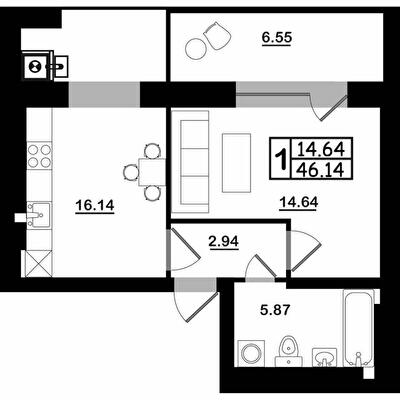 1-кімнатна 46.14 м² в ЖК Західна вежа від 15 000 грн/м², Львів