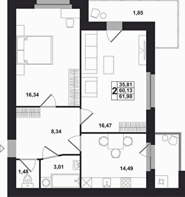 2-комнатная 61.98 м² в ЖК Західна вежа от 15 000 грн/м², Львов