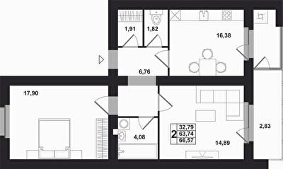 2-комнатная 66.57 м² в ЖК Західна вежа от 15 000 грн/м², Львов