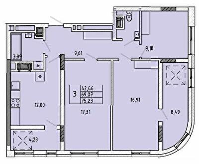 3-комнатная 75.23 м² в ЖК на ул. Миколайчука, 38 от 21 000 грн/м², Львов