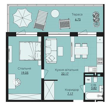 1-комнатная 59.06 м² в ЖК Royal Park от 16 900 грн/м², г. Дубляны