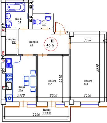 2-кімнатна 59.9 м² в ЖК ЯнівБуд від 13 950 грн/м², смт Івано-Франкове