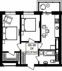 2-комнатная 53.91 м² в ЖК Янтарный от 26 250 грн/м², Днепр