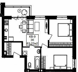 3-кімнатна 63.22 м² в ЖК Янтарний від 26 250 грн/м², Дніпро