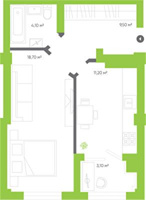 1-комнатная 46.7 м² в ЖК Оселя Парк от 26 500 грн/м², Луцк