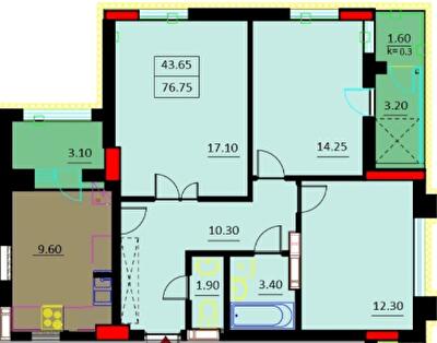 3-комнатная 76.75 м² в ЖК Шевченка от 19 000 грн/м², г. Белая Церковь