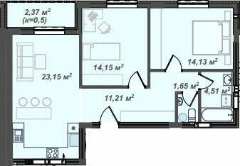 2-кімнатна 71.17 м² в ЖК Crystal від 23 150 грн/м², Ужгород