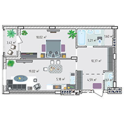 2-комнатная 63.09 м² в ЖК Лавандовый от 27 198 грн/м², г. Бровары