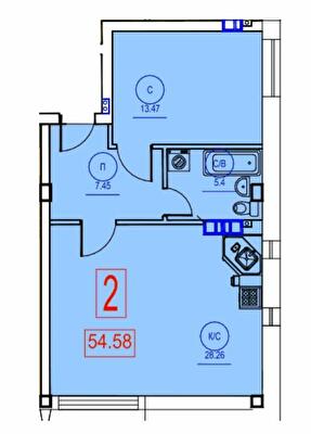 1-комнатная 54.58 м² в ЖК Комфорт Парк от 14 500 грн/м², Черкассы