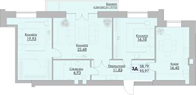 3-комнатная 95.97 м² в ЖК Греків Ліс от 19 600 грн/м², г. Умань