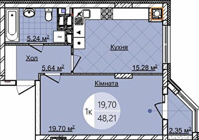 1-кімнатна 48.21 м² в ЖК Imperial Park Avenue від забудовника, Чернівці