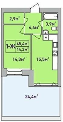 1-кімнатна 48.4 м² в ЖК Центральний-Преміум від 31 650 грн/м², м. Ірпінь