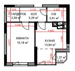 1-комнатная 41.14 м² в ЖК На Прорезной 2 от 28 800 грн/м², пгт Гостомель