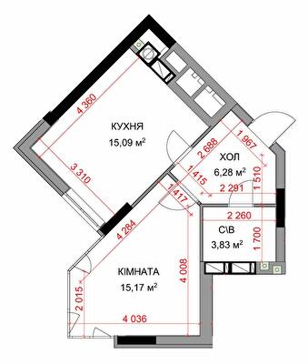 1-комнатная 40.37 м² в ЖК На Прорезной 2 от 28 500 грн/м², пгт Гостомель