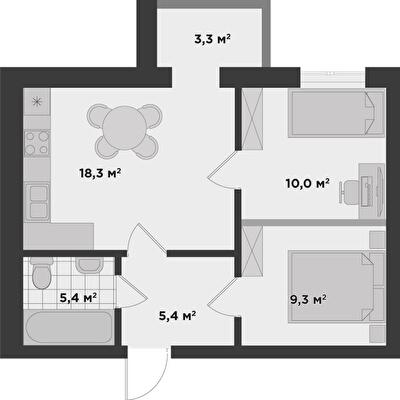 2-кімнатна 50.8 м² в ЖК Millennium State від 24 350 грн/м², м. Буча