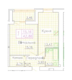 1-кімнатна 42.86 м² в ЖК Центральний від 19 500 грн/м², м. Васильків