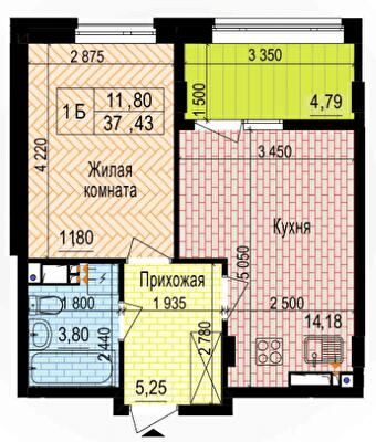 1-кімнатна 37.43 м² в ЖК Аквамарин від 28 500 грн/м², Харків