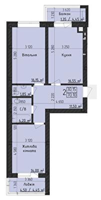 2-комнатная 70.1 м² в ЖК Парковый Дом от 22 300 грн/м², Черновцы