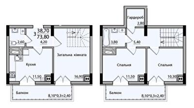 Двухуровневая 73.8 м² в ЖК Панорама от 18 200 грн/м², Черновцы