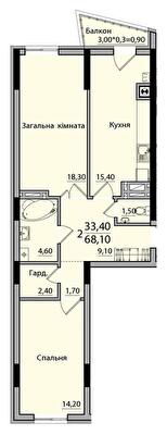 2-комнатная 68.1 м² в ЖК Панорама от 18 200 грн/м², Черновцы