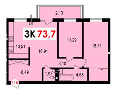 3-кімнатна 73.7 м² в ЖК Долішній від 13 400 грн/м², Івано-Франківськ