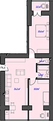 2-комнатная 71.1 м² в ЖК Ювілейний от 11 200 грн/м², Ивано-Франковск