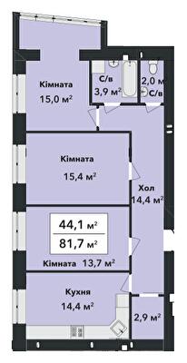 3-кімнатна 81.7 м² в ЖК Перлина Проскурова-3 від 16 800 грн/м², Хмельницький