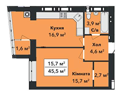 1-кімнатна 45.5 м² в ЖК Перлина Проскурова-3 від 17 400 грн/м², Хмельницький