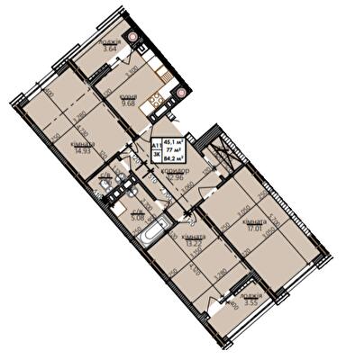 3-комнатная 84.2 м² в ЖК Millennium от 14 900 грн/м², Ивано-Франковск
