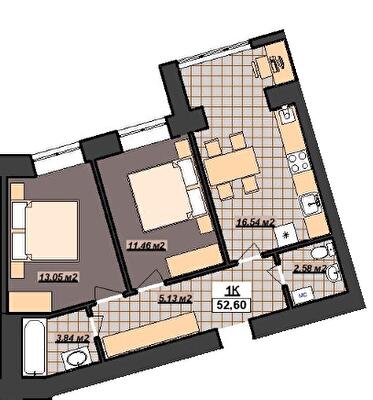 2-комнатная 52.6 м² в ЖК Гетьманский от 14 200 грн/м², Ивано-Франковск