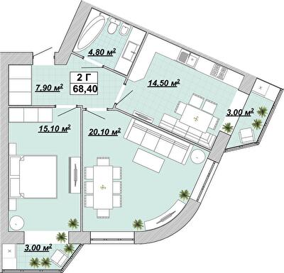 2-кімнатна 68.4 м² в ЖР Княгинин від 14 000 грн/м², Івано-Франківськ