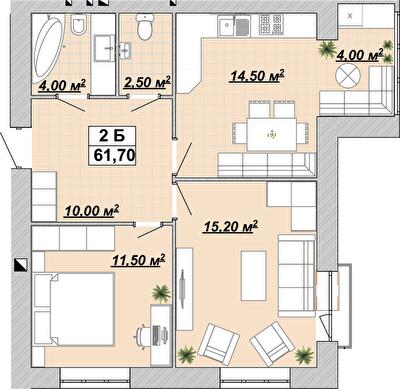 2-комнатная 61.7 м² в ЖР Княгинин от 14 000 грн/м², Ивано-Франковск