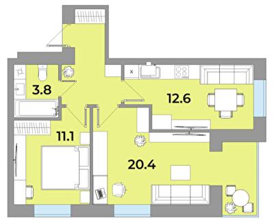 2-кімнатна 56.8 м² в ЖК Яровиця Life від 12 750 грн/м², м. Калуш