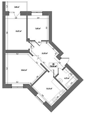 3-комнатная 72.3 м² в ЖК Уютный от 13 000 грн/м², г. Коломыя