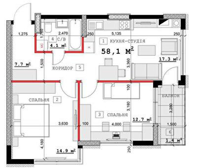 2-кімнатна 58.1 м² в ЖК на вул. Суворова, 14, 16Б, 16В від 12 000 грн/м², м. Кам`янець-Подільський