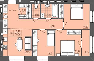 3-комнатная 70.06 м² в ЖК ZigZag от 16 300 грн/м², Ровно